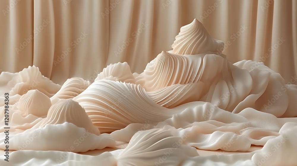 Abstract Beige Sculptures Draped in Soft Fabric Abstract Beige Sculptures Draped in Soft Fabric