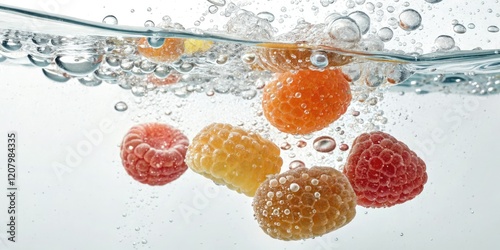 Bubble-like marmalade sweets in water, translucent, bubble-like, juicy photo