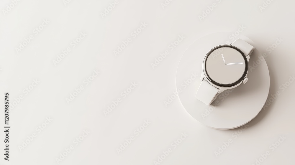 A smartwatch charging dock with a watch placed on it, showing the charging animation on a solid white background, single object A smartwatch charging dock with a watch placed on it, showing the charging animation on a solid white background, single object