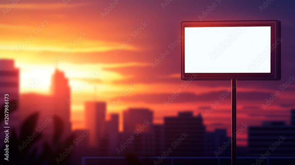 Billboard Illuminated by a Vibrant Sunset in a Bustling Cityscape Creating a Dynamic Urban Atmosphere at Dusk Billboard Illuminated by a Vibrant Sunset in a Bustling Cityscape Creating a Dynamic Urban Atmosphere at Dusk