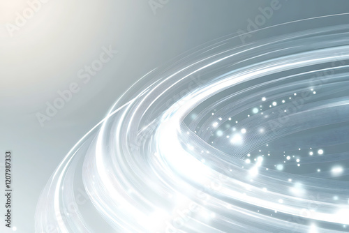 Abstract image featuring radiant silver light circles with fine details and sparkling points on a soft gray background, ideal for conveying themes of innovation, technology, and futuristic design. photo