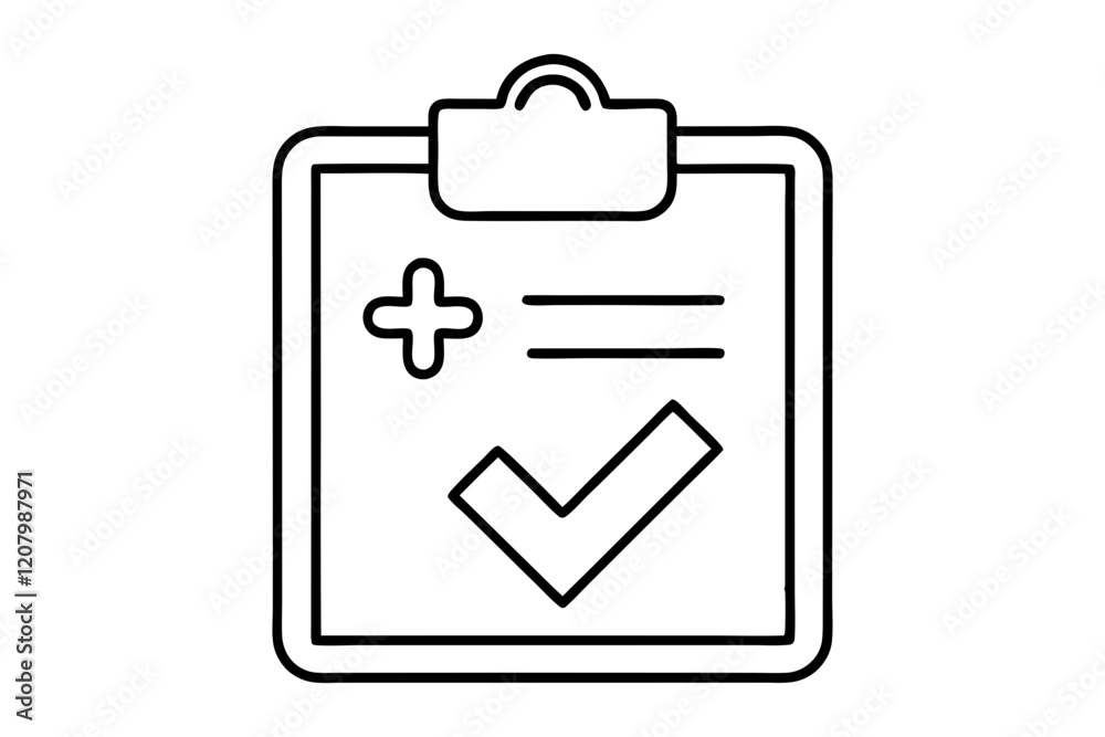 Health Check Line Art Icon on Clean White Background Health Check Line Art Icon on Clean White Background