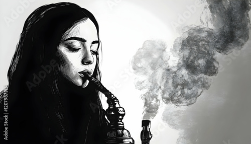 Illustration of a woman with a hookah.