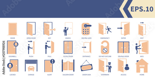Door icons set . Door pack symbol vector elements for infographic web