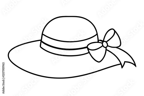 Minimalistic Sun Hat with Ribbon Bow Vector Icon