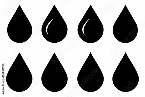 Vector illustration of Water drop icon set isolated. Rain drop silhouette set

