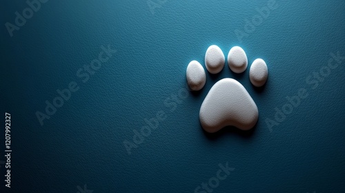 Minimalistic pet sitter flyer design featuring a simple paw print on a blue background photo