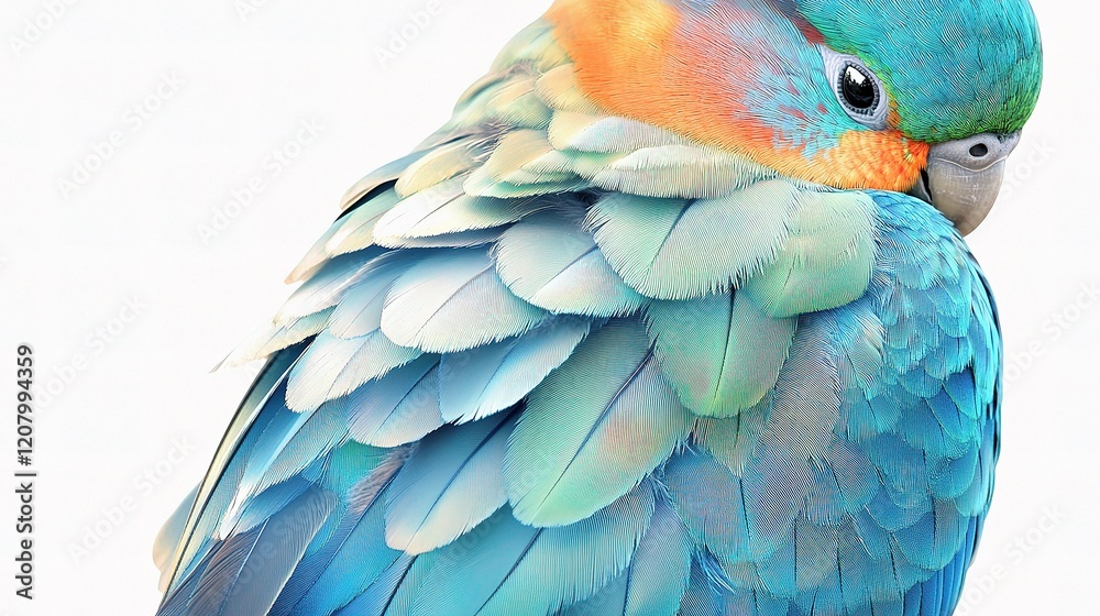 Obraz premium Colorful Budgerigar Isolated on White Background with Soft Details