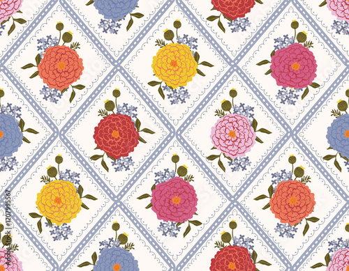 Modern Colorful and bright  seamless pattern Flower Bouquet , Botanical  leaves  Vector illustration Not Ai, Design for fashion , fabric, textile, wallpaper , wrapping and all prints
