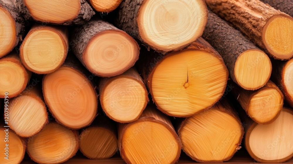 Freshly cut logs are stacked neatly in a rustic arrangement, displaying various wood grains and natural hues under soft lighting. warm tones create an inviting atmosphere Freshly cut logs are stacked neatly in a rustic arrangement, displaying various wood grains and natural hues under soft lighting. warm tones create an inviting atmosphere