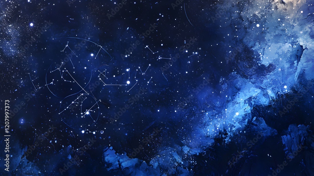Obraz premium Starry night sky with zodiac constellations