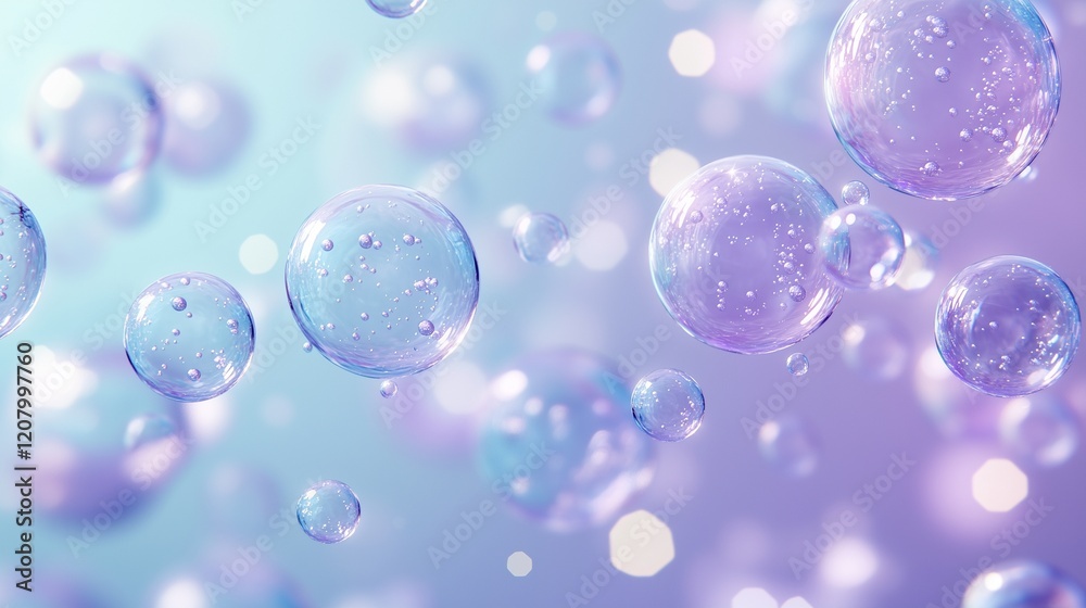 An abstract background featuring an array of transparent purple and blue bubbles of varying sizes, gently floating against a soft gradient backdrop, creating a dreamy and ethereal atmosphere. An abstract background featuring an array of transparent purple and blue bubbles of varying sizes, gently floating against a soft gradient backdrop, creating a dreamy and ethereal atmosphere.