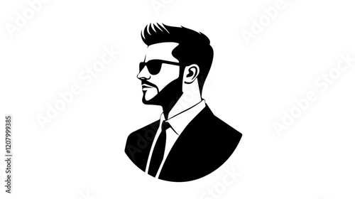 Black and white flat vector illustration of a business man. Strict style. Office worker. Entrepreneur. Director.