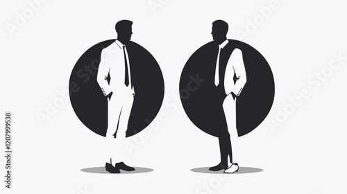 Black and white flat vector illustration of a business man. Strict style. Office worker. Entrepreneur. Director.