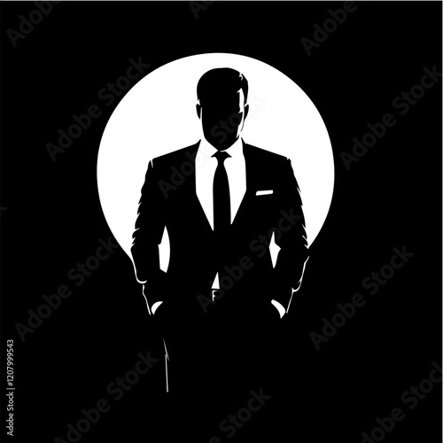 Black and white flat vector illustration of a business man. Strict style. Office worker. Entrepreneur. Director.
