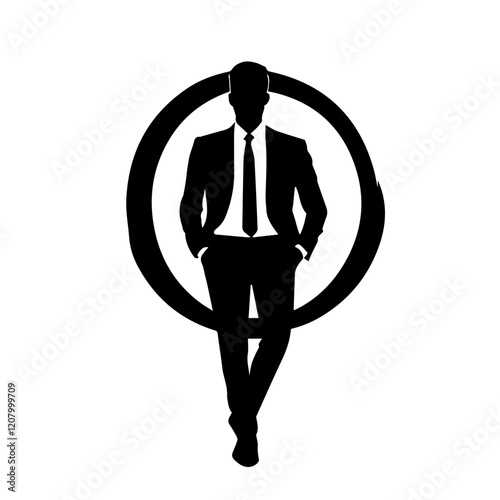 Black and white flat vector illustration of a business man. Strict style. Office worker. Entrepreneur. Director.
