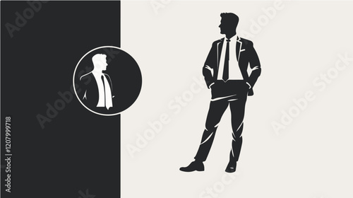Black and white flat vector illustration of a business man. Strict style. Office worker. Entrepreneur. Director.