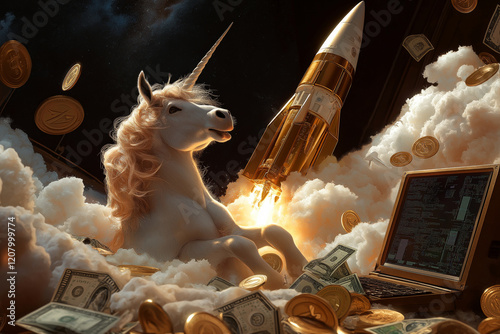 unicorn company technology startup. to the moon.