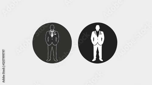 Black and white flat vector illustration of a business man. Strict style. Office worker. Entrepreneur. Director.