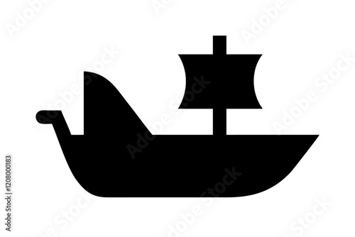 Pirate Ship Silhouette Outline on Plain White Background