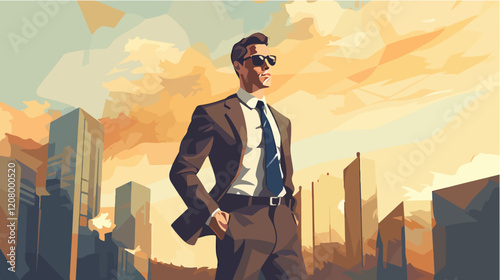 Flat vector illustration of a business man. Strict style. Office worker. Entrepreneur. Director.