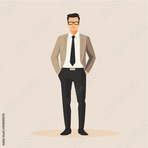 Flat vector illustration of a business man. Strict style. Office worker. Entrepreneur. Director.