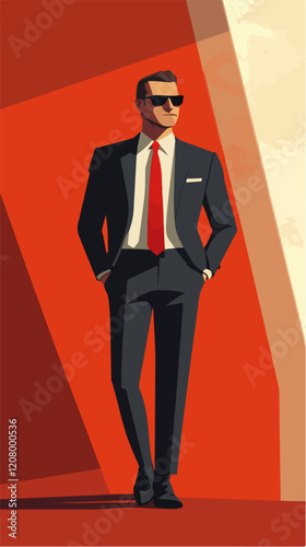 Flat vector illustration of a business man. Strict style. Office worker. Entrepreneur. Director.