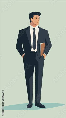 Flat vector illustration of a business man. Strict style. Office worker. Entrepreneur. Director.