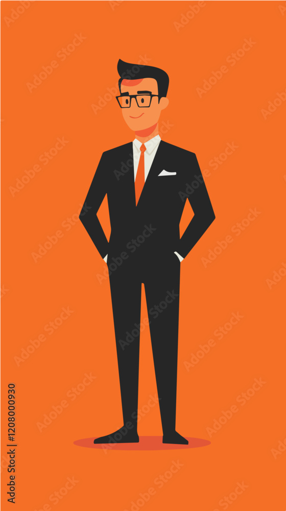 Flat vector illustration of a business man. Strict style. Office worker. Entrepreneur. Director. Flat vector illustration of a business man. Strict style. Office worker. Entrepreneur. Director.