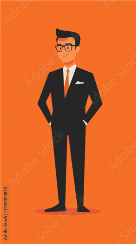 Flat vector illustration of a business man. Strict style. Office worker. Entrepreneur. Director.