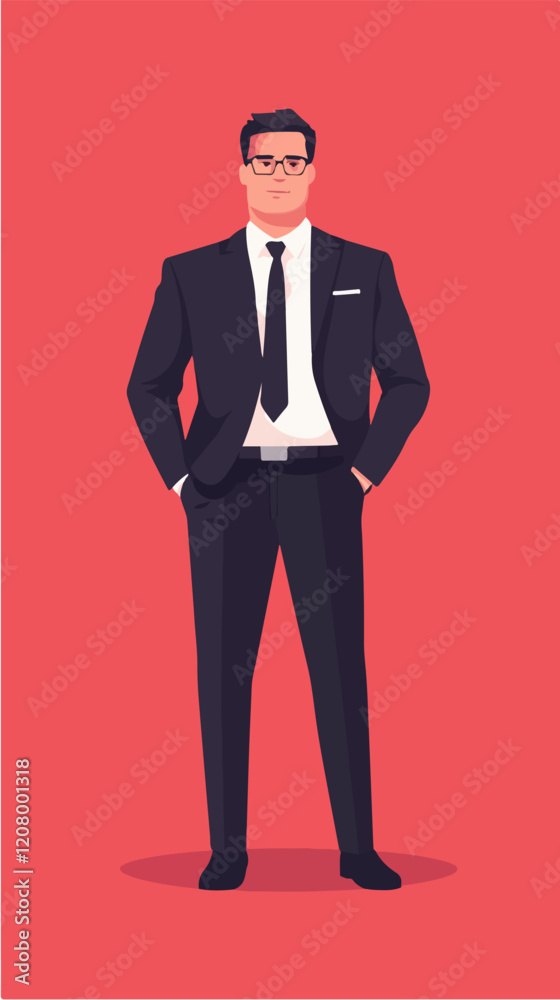 Flat vector illustration of a business man. Strict style. Office worker. Entrepreneur. Director. Flat vector illustration of a business man. Strict style. Office worker. Entrepreneur. Director.