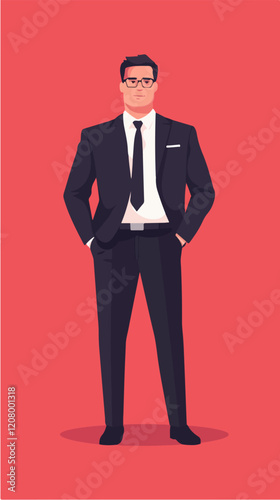 Flat vector illustration of a business man. Strict style. Office worker. Entrepreneur. Director.