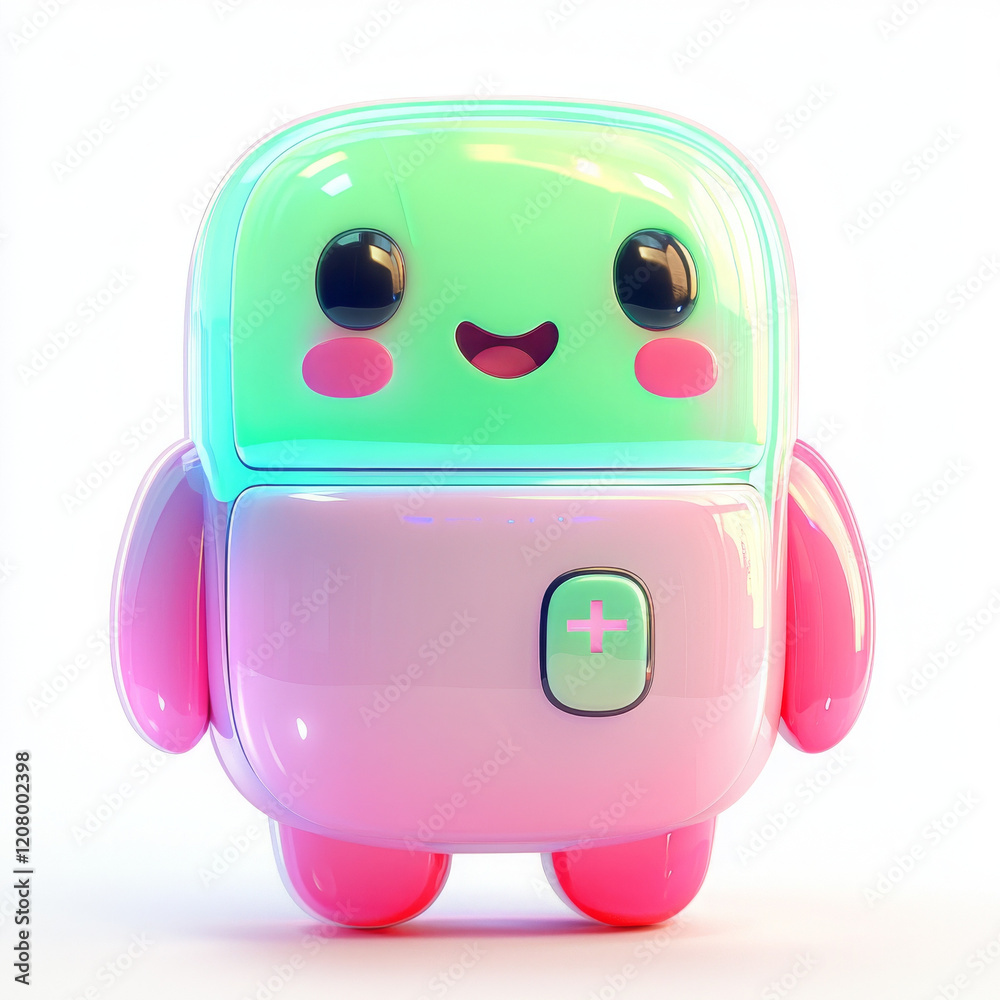 Cute cartoon character with glowing pastel design, smiling happily Cute cartoon character with glowing pastel design, smiling happily