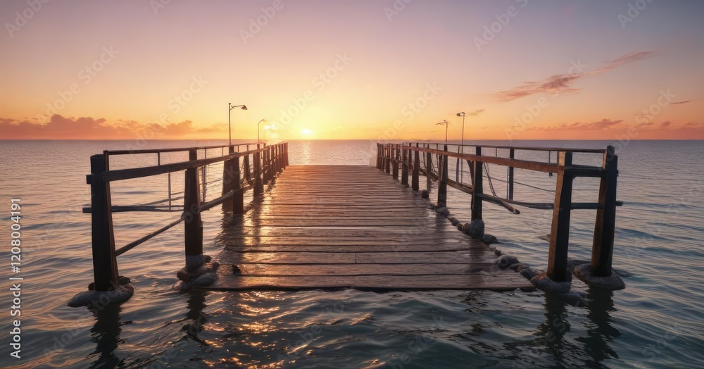 Bridge crossing over calm and clear waters of the sea at sunset, bridge, ocean, sunset Bridge crossing over calm and clear waters of the sea at sunset, bridge, ocean, sunset