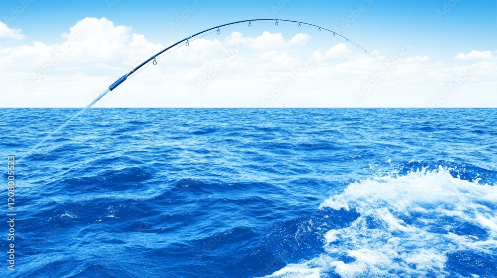Obraz premium Ocean Fishing Rod Cast Blue Water Summer Day