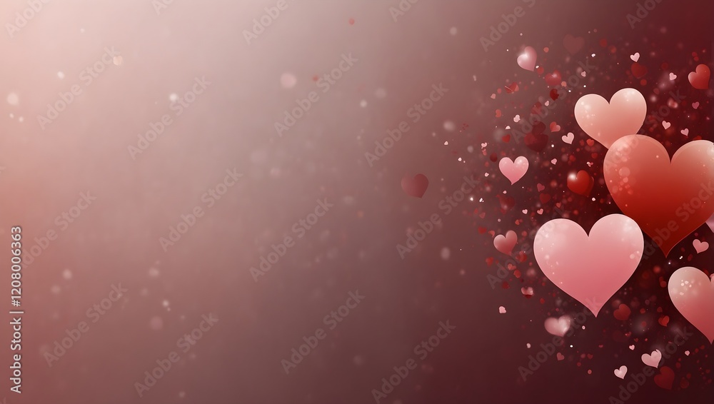 A love-themed background image features several pink and red hearts floating amongst red speckles. A love-themed background image features several pink and red hearts floating amongst red speckles.