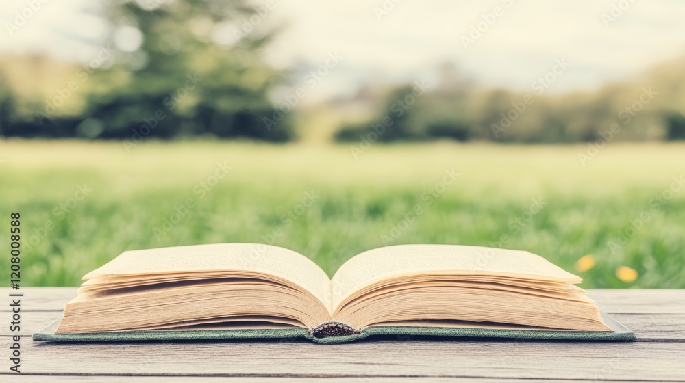 Open Book in Serene Green Park Setting Open Book in Serene Green Park Setting
