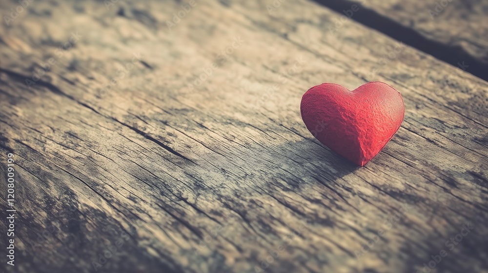 Obraz premium Red Heart on Old Wooden Table Symbolizing Intense Love and Passion, with Space for Text or Message, Perfect for Valentine's Day Concept