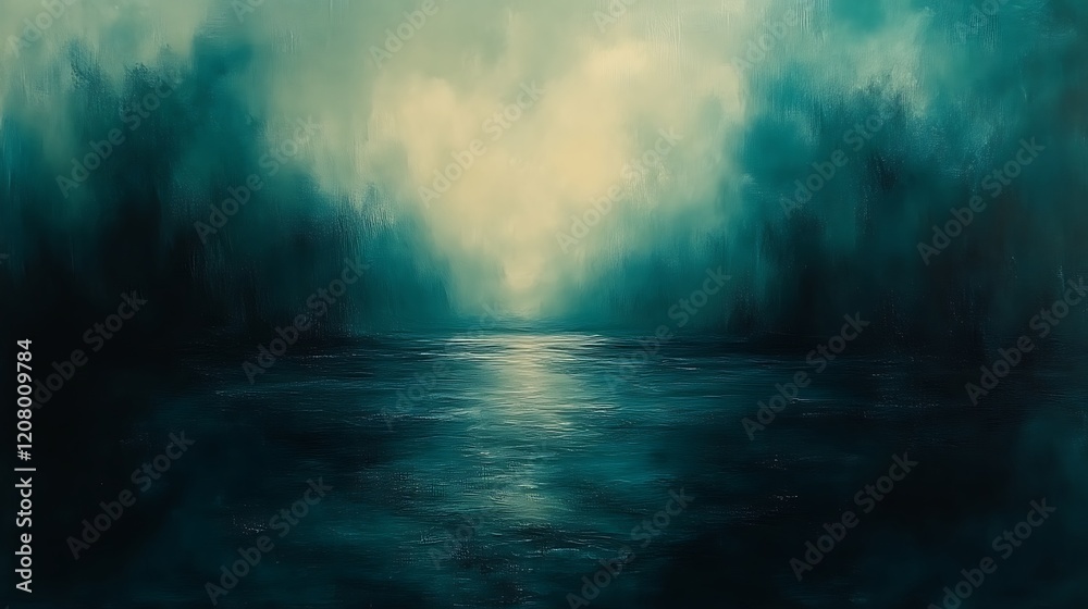 Fototapeta premium Serene Teal Waters Meet Misty Forest