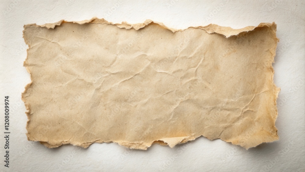 Textured Beige Crumpled Paper with Torn Edges for Design Projects Textured Beige Crumpled Paper with Torn Edges for Design Projects