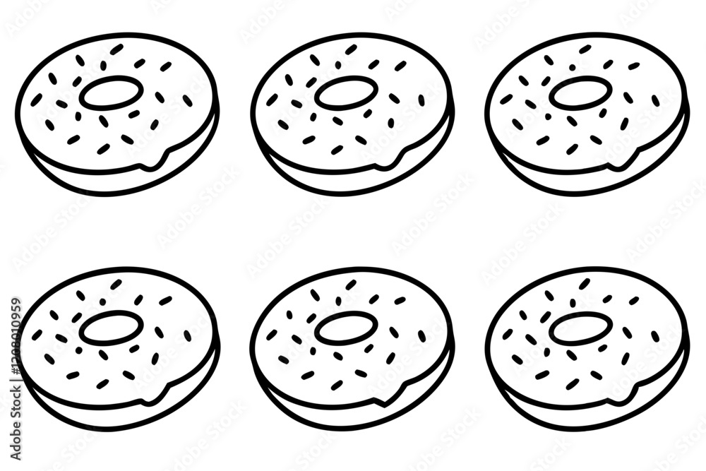 Fototapeta premium Donut Doodles A Line Art Vector Set