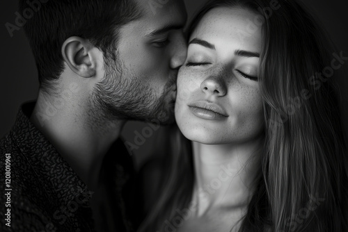 Tender Kiss: A Black and White Portrait of Love and Affection