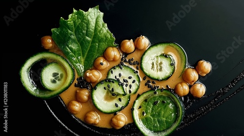 Chickpea and Cucumber Salad with Sesame Dressing – Modern High Cuisine Plating for Blogs and Health Menus photo