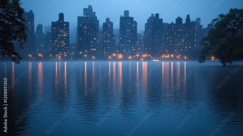 Fototapeta premium Cityscape at Night After Heavy Rainfall