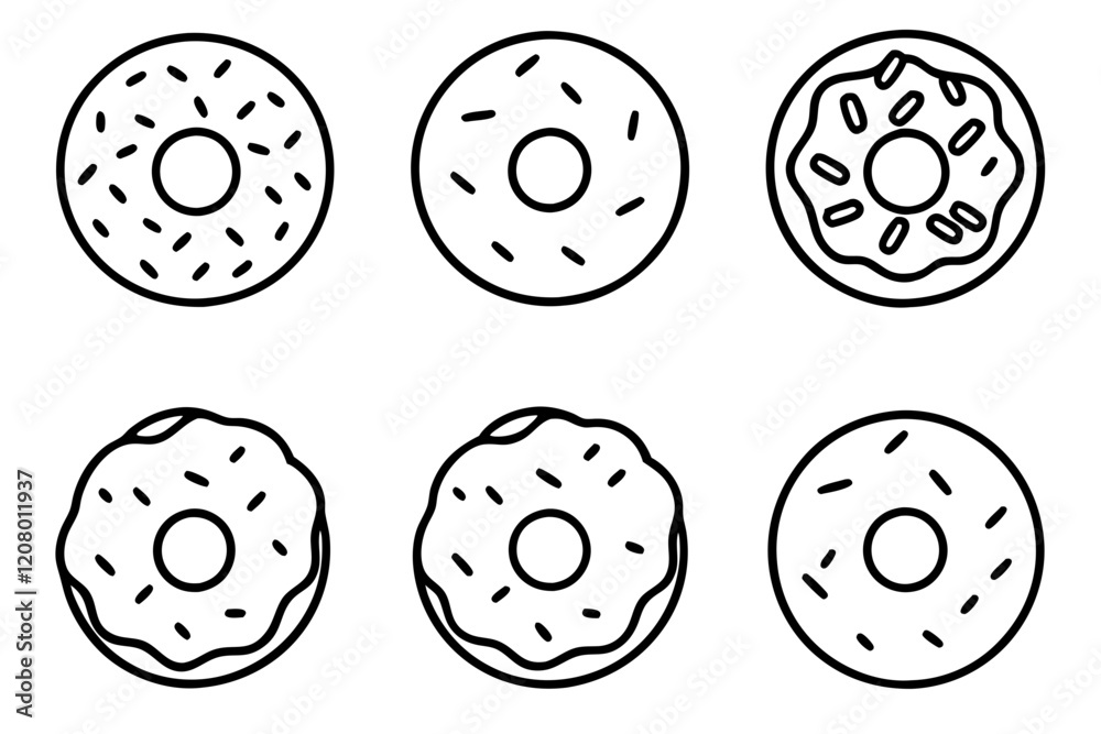 Fototapeta premium Donut Doodles A Line Art Vector Set