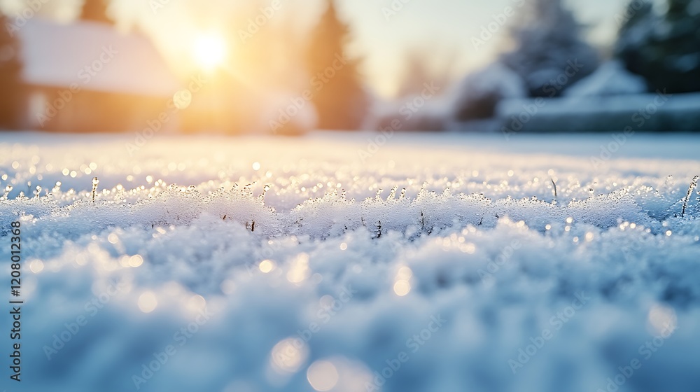 Fototapeta premium Winter Sunset Over Snowy Grass Blades