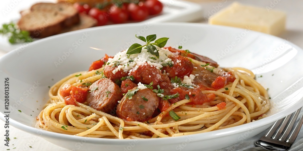 Plate of spaghetti with meatballs and cheese Plate of spaghetti with meatballs and cheese