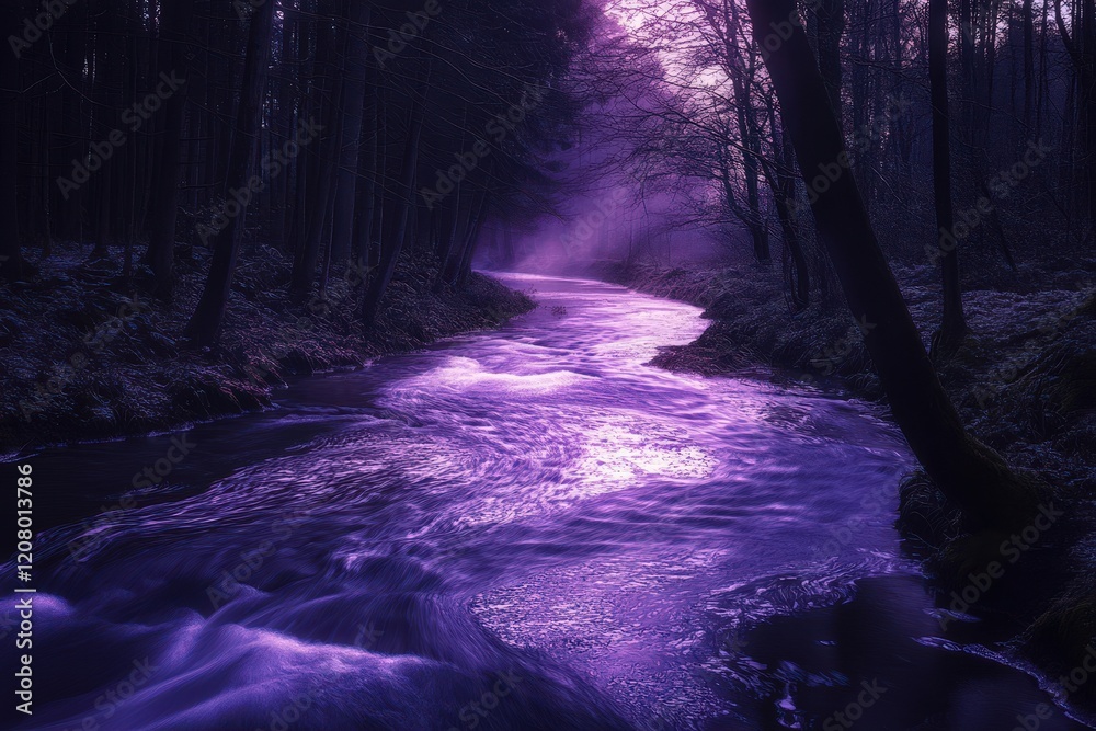 Purple River Flowing Through A Dark Forest Purple River Flowing Through A Dark Forest