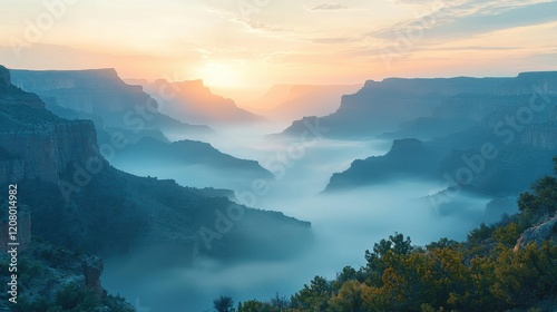 Wallpaper Mural Majestic sunrise over the misty canyons in a serene landscape at dawn Torontodigital.ca