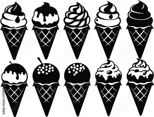 ice cream cone silhouette vector set,ice cream cone  icon bundle